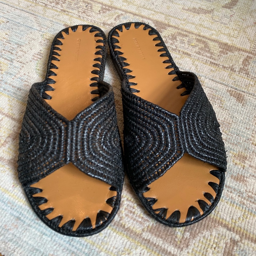 Carrie Forbes handwoven raffia slide sandals